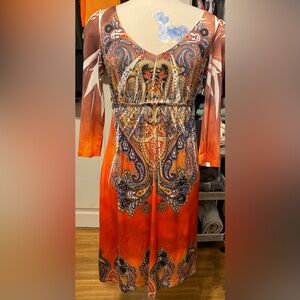 Pre-Owned S-Twelve Women’s Size S Long Sleeve Paisley Orange Multicolor Dress